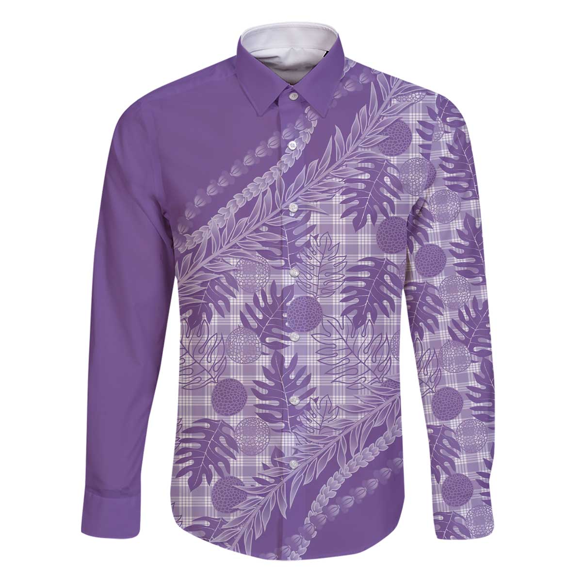 Hawaii Breadfruit Palaka Family Matching Off The Shoulder Long Sleeve Dress and Hawaiian Shirt Poni Maile Lei - Polynesian Pride