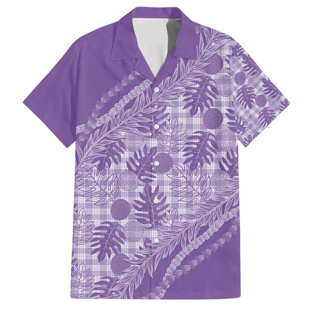Hawaii Breadfruit Palaka Family Matching Off Shoulder Short Dress and Hawaiian Shirt Poni Maile Lei - Polynesian Pride