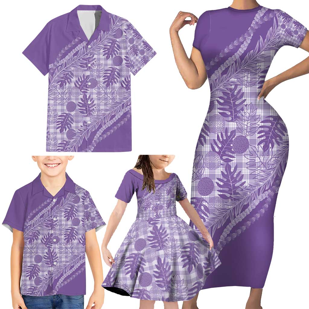 Hawaii Breadfruit Palaka Family Matching Short Sleeve Bodycon Dress and Hawaiian Shirt Poni Maile Lei - Polynesian Pride