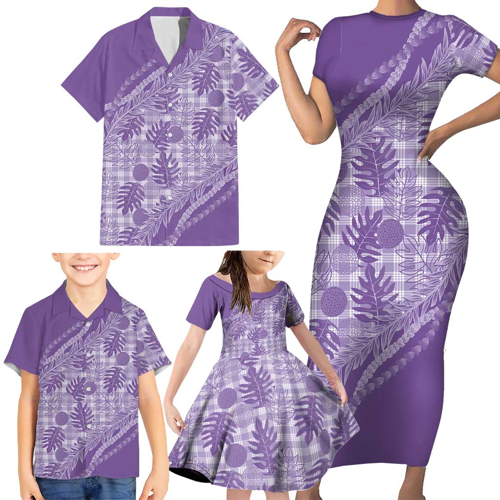 Hawaii Breadfruit Palaka Family Matching Short Sleeve Bodycon Dress and Hawaiian Shirt Poni Maile Lei LT9 - Polynesian Pride