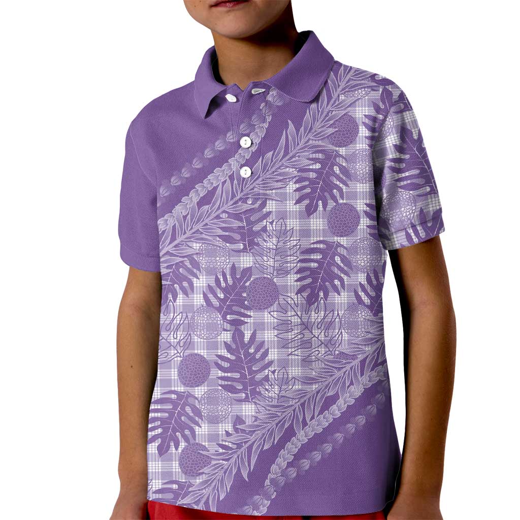 Hawaii Breadfruit Palaka Kid Polo Shirt Poni Maile Lei LT9 Kid Purple - Polynesian Pride