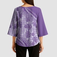 Hawaii Breadfruit Palaka Kimono Sleeve Blouse Poni Maile Lei - Polynesian Pride