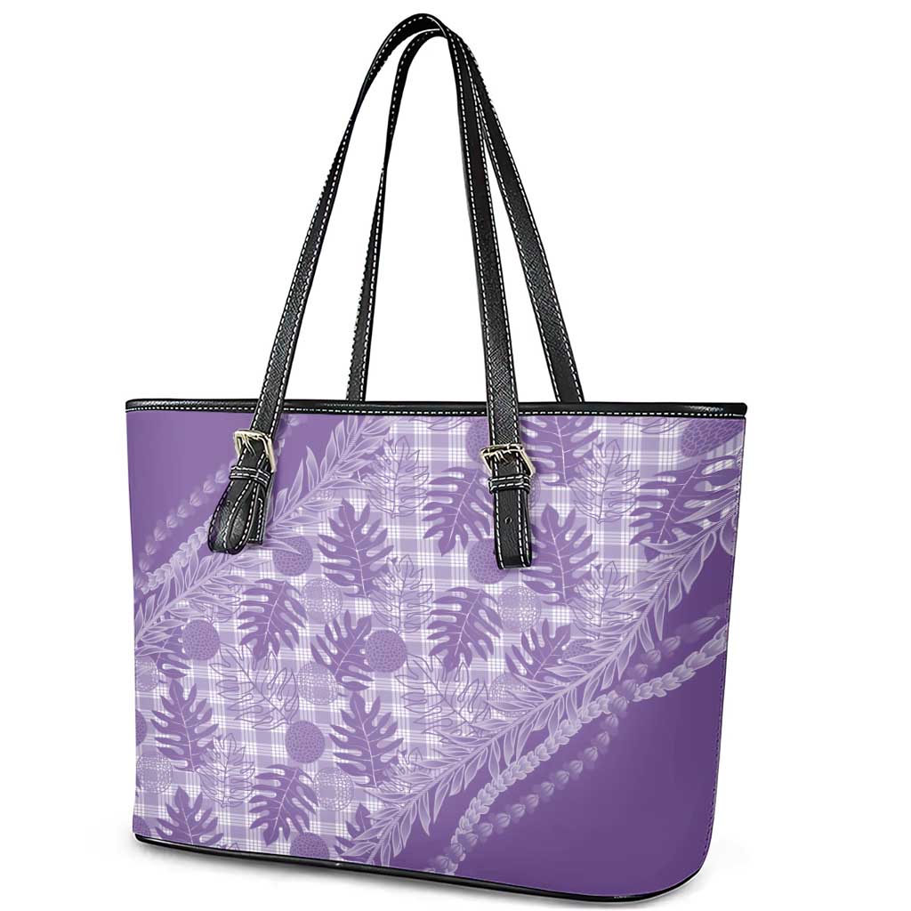 Hawaii Breadfruit Palaka Leather Tote Bag Poni Maile Lei - Polynesian Pride