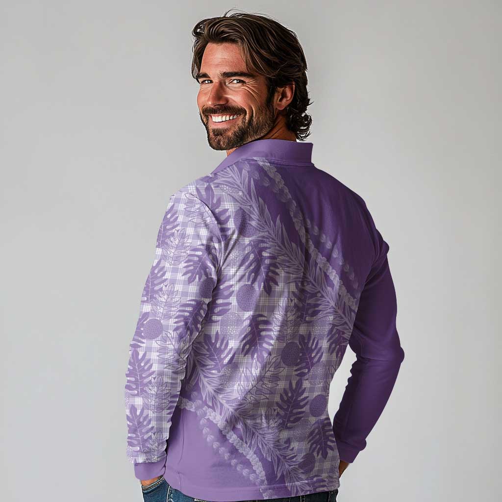 Hawaii Breadfruit Palaka Long Sleeve Polo Shirt Poni Maile Lei - Polynesian Pride