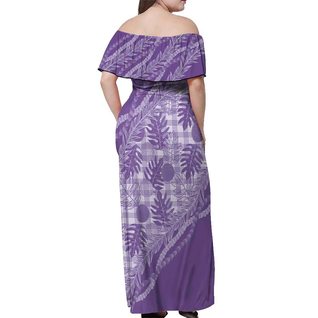 Hawaii Breadfruit Palaka Off Shoulder Maxi Dress Poni Maile Lei LT9 - Polynesian Pride