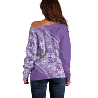 Hawaii Breadfruit Palaka Off Shoulder Sweater Poni Maile Lei - Polynesian Pride