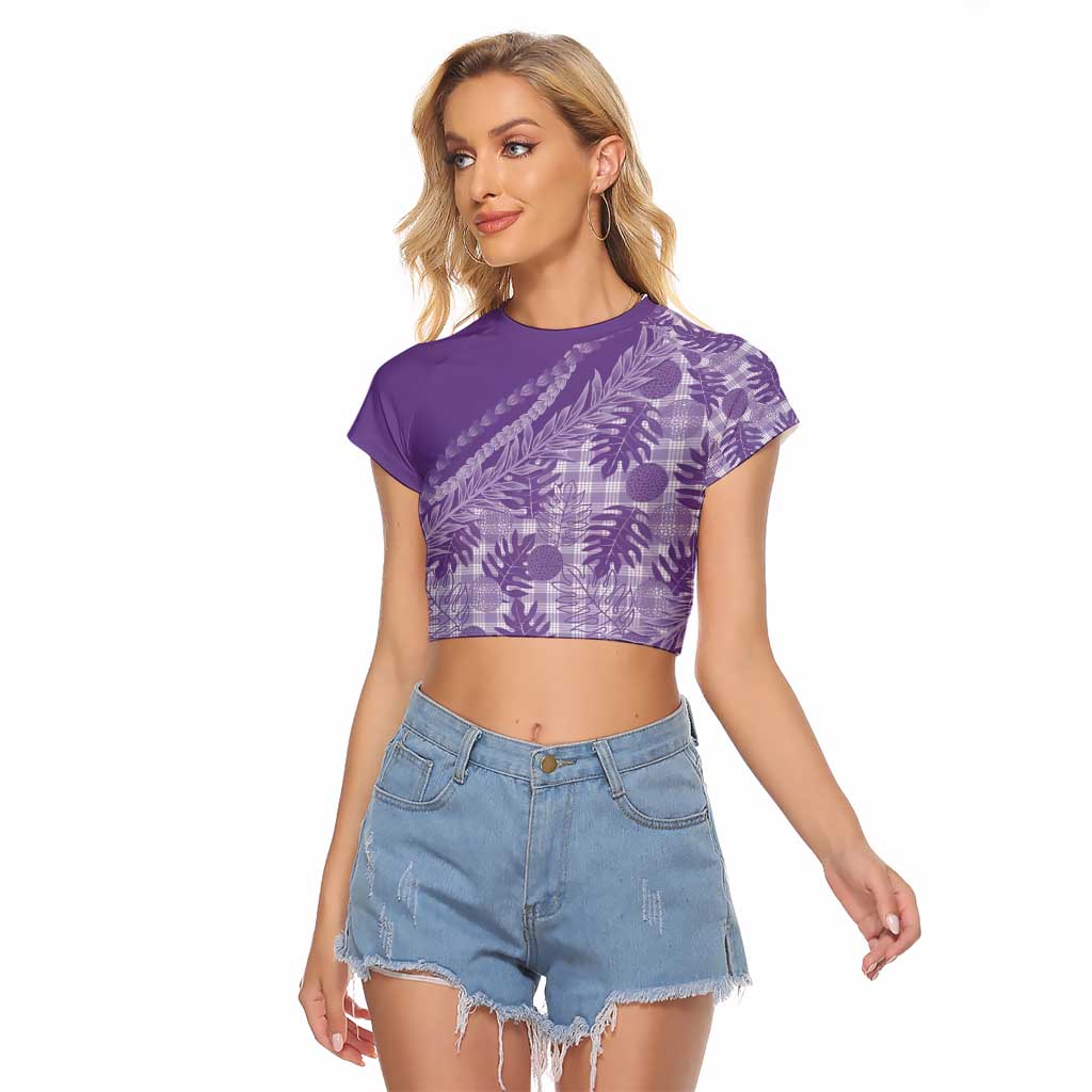 Hawaii Breadfruit Palaka Raglan Cropped T Shirt Poni Maile Lei - Polynesian Pride