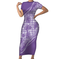 Hawaii Breadfruit Palaka Short Sleeve Bodycon Dress Poni Maile Lei - Polynesian Pride