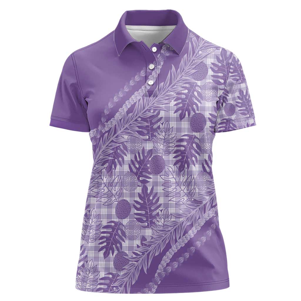 Hawaii Breadfruit Palaka Women Polo Shirt Poni Maile Lei - Polynesian Pride