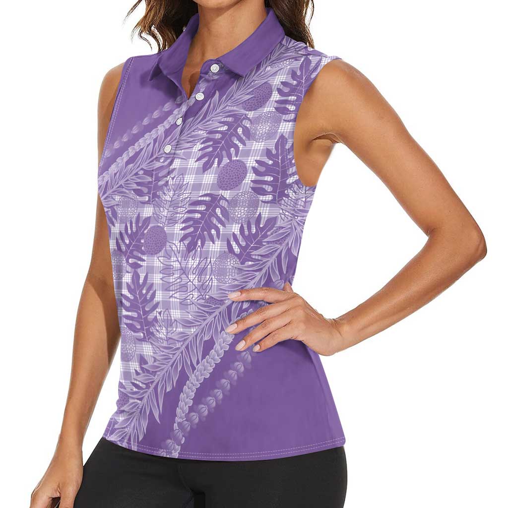 Hawaii Breadfruit Palaka Women Sleeveless Polo Shirt Poni Maile Lei - Polynesian Pride