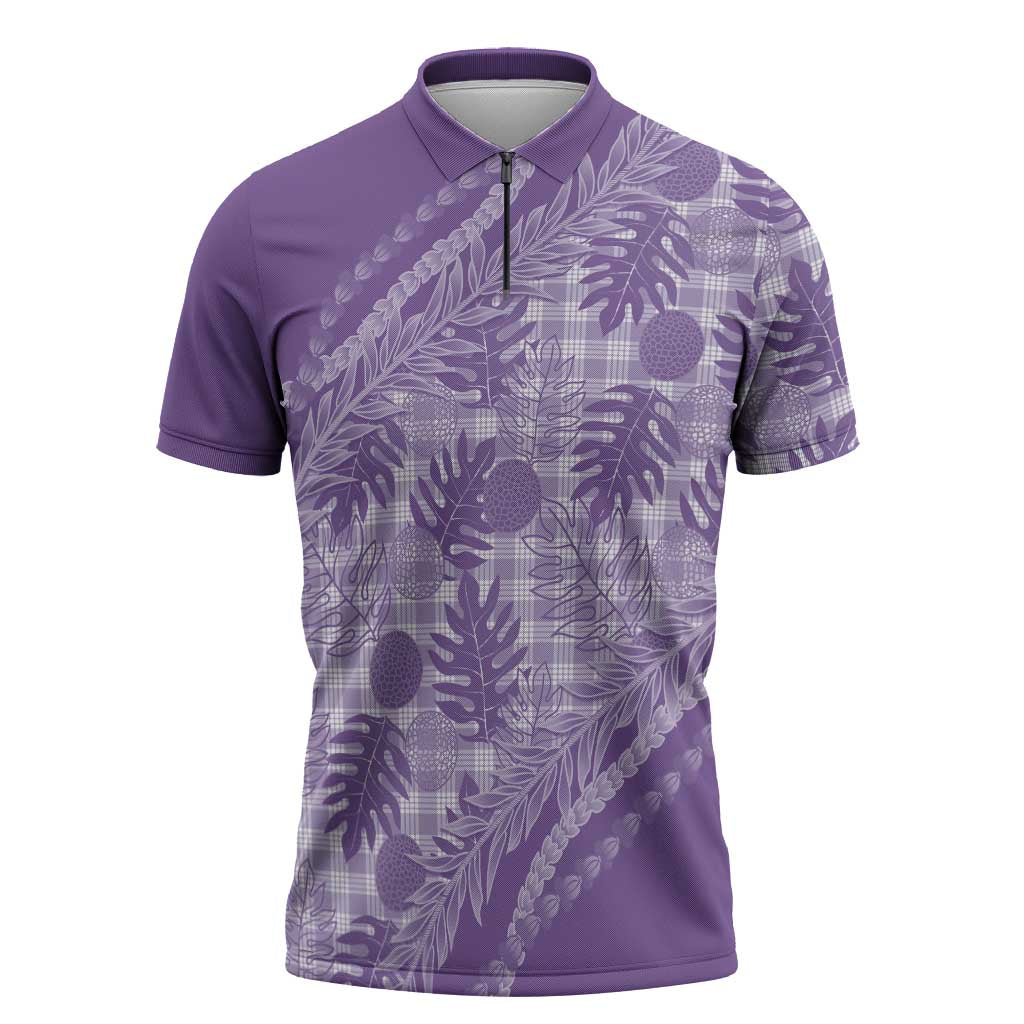Hawaii Breadfruit Palaka Zipper Polo Shirt Poni Maile Lei - Polynesian Pride