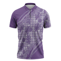 Hawaii Breadfruit Palaka Zipper Polo Shirt Poni Maile Lei - Polynesian Pride