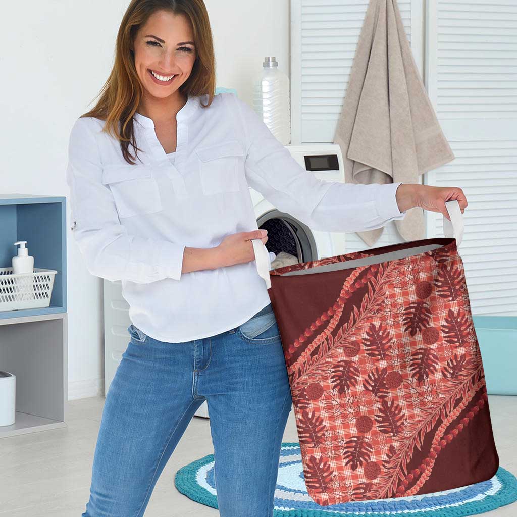 Hawaii Breadfruit Palaka Laundry Basket Ulaula Maile Lei - Polynesian Pride