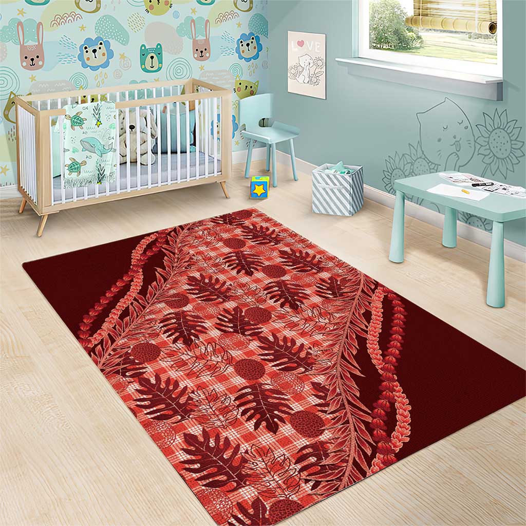 Hawaii Breadfruit Palaka Area Rug Ulaula Maile Lei - Polynesian Pride