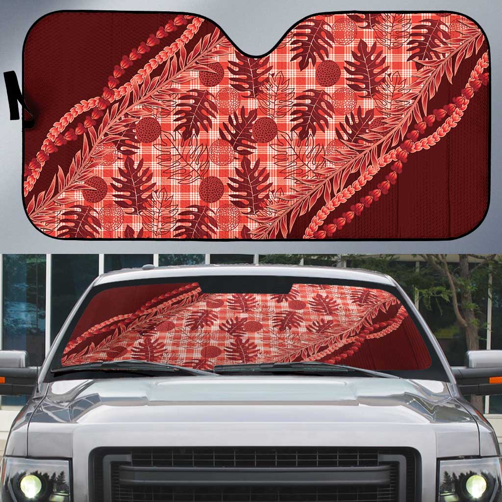 Hawaii Breadfruit Palaka Auto Sun Shade Ulaula Maile Lei - Polynesian Pride