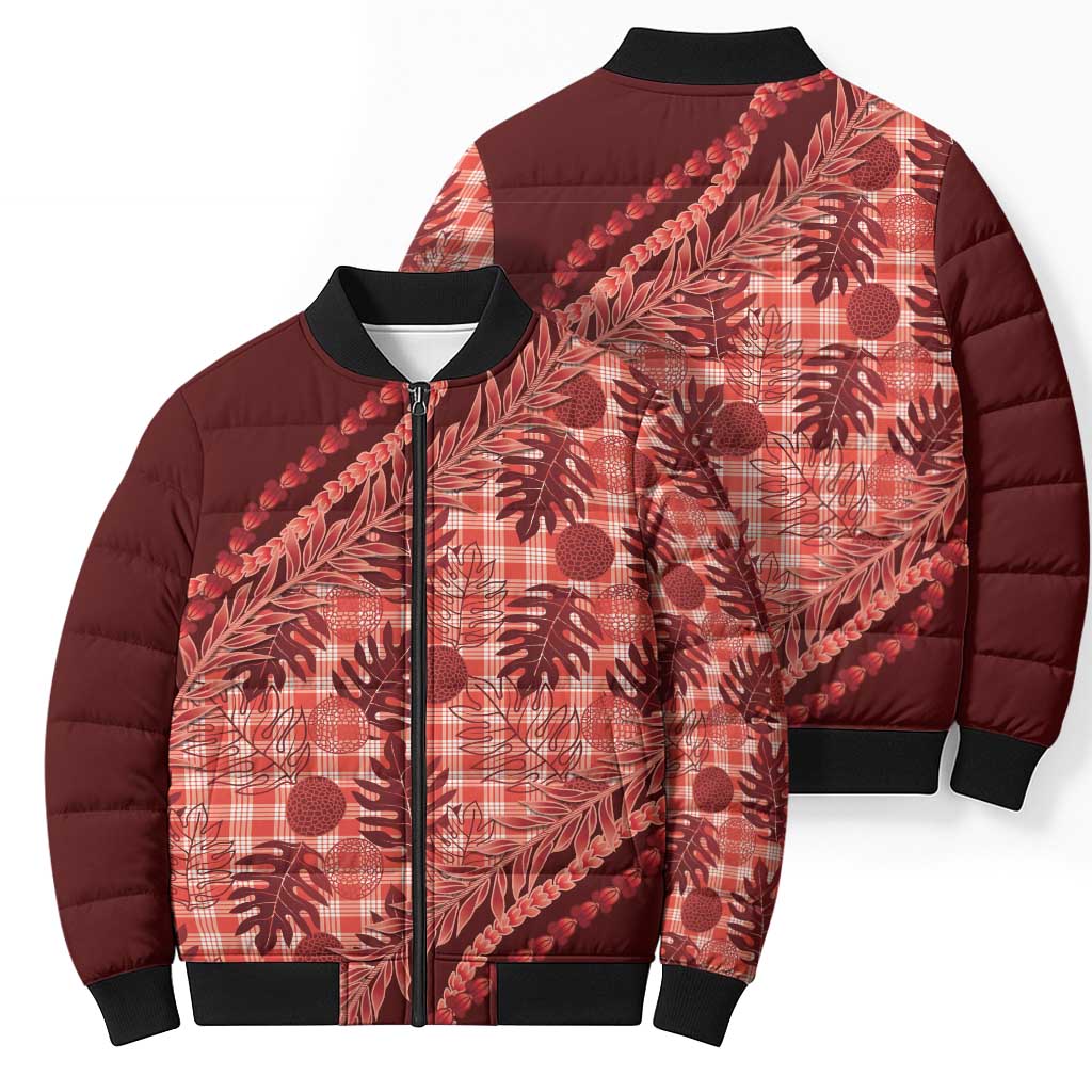 Hawaii Breadfruit Palaka Bomber Puffer Jacket Ulaula Maile Lei - Polynesian Pride