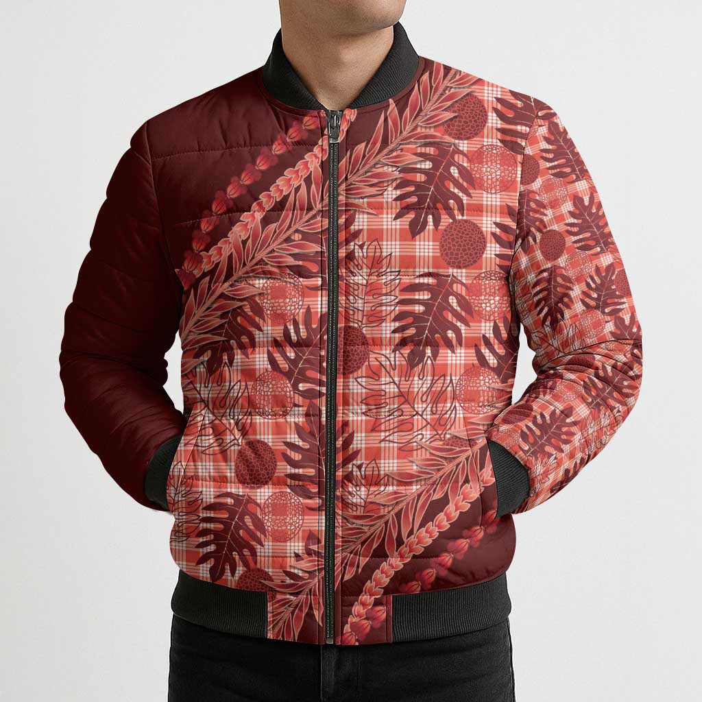 Hawaii Breadfruit Palaka Bomber Puffer Jacket Ulaula Maile Lei - Polynesian Pride