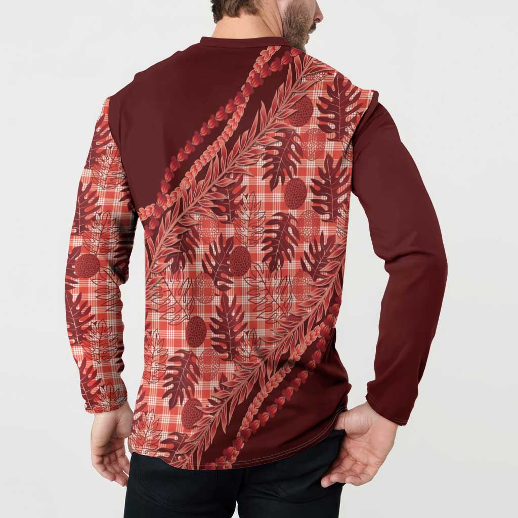 Hawaii Breadfruit Palaka Button Sweatshirt Ulaula Maile Lei - Polynesian Pride