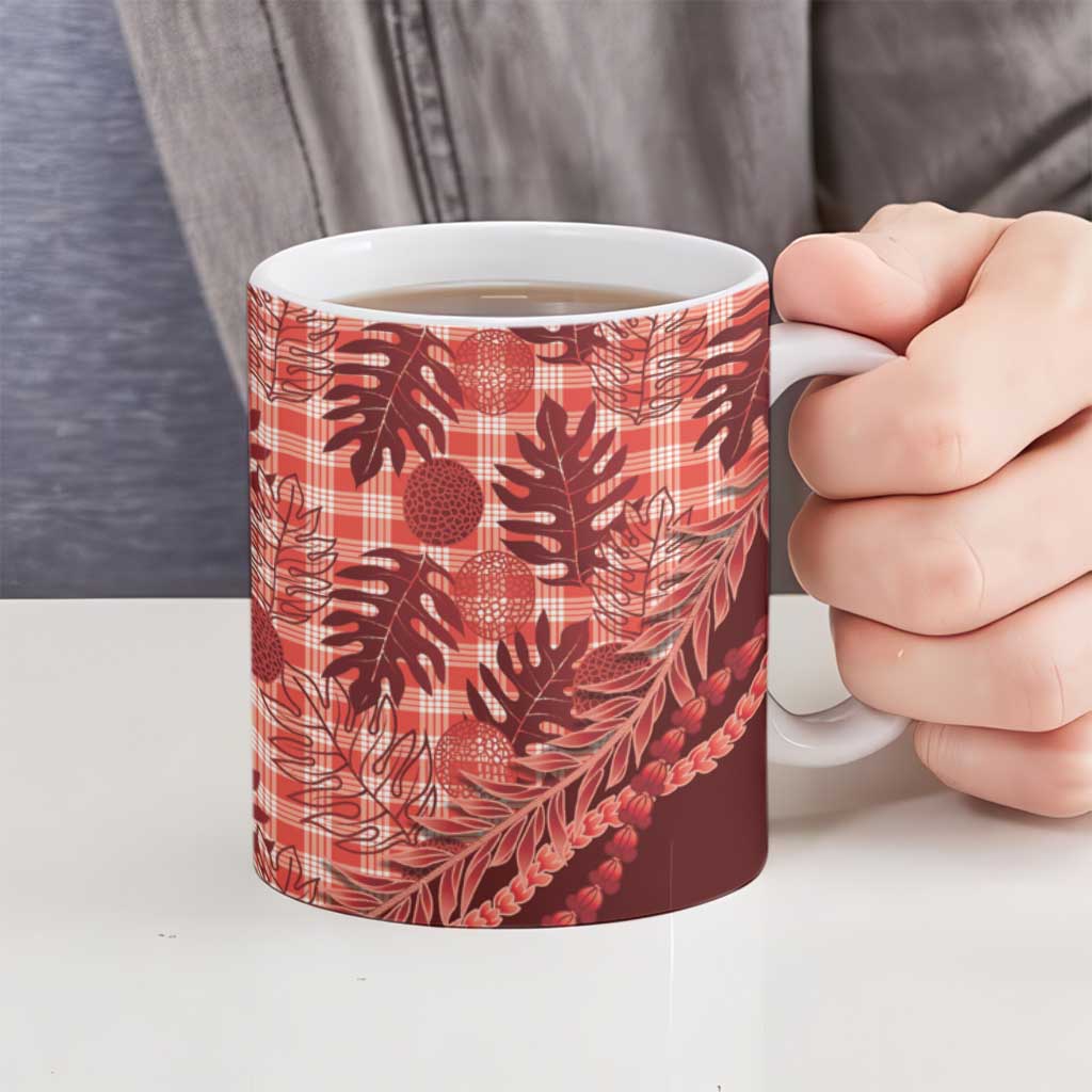 Hawaii Breadfruit Palaka Ceramic Mug Ulaula Maile Lei - Polynesian Pride