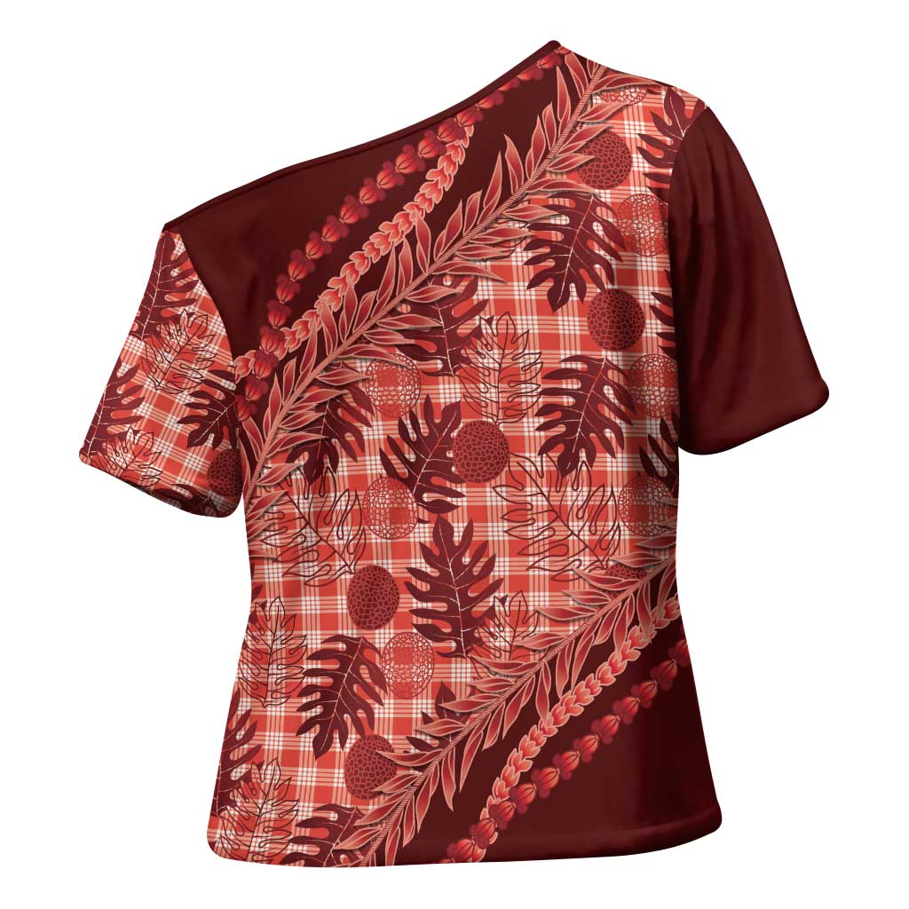 Hawaii Breadfruit Palaka Cross Shoulder Shirt Ulaula Maile Lei - Polynesian Pride