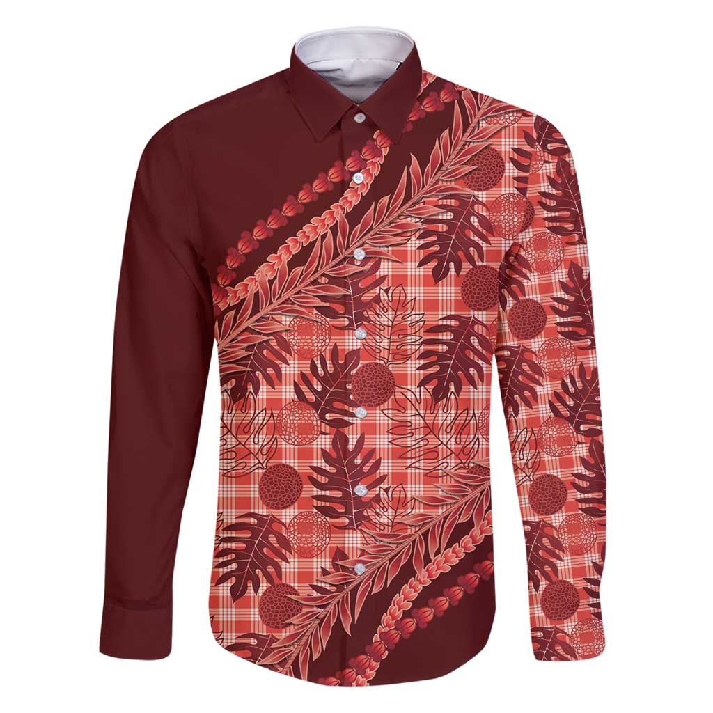 Hawaii Breadfruit Palaka Family Matching Long Sleeve Bodycon Dress and Hawaiian Shirt Ulaula Maile Lei - Polynesian Pride