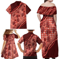 Hawaii Breadfruit Palaka Family Matching Off Shoulder Maxi Dress and Hawaiian Shirt Ulaula Maile Lei - Polynesian Pride