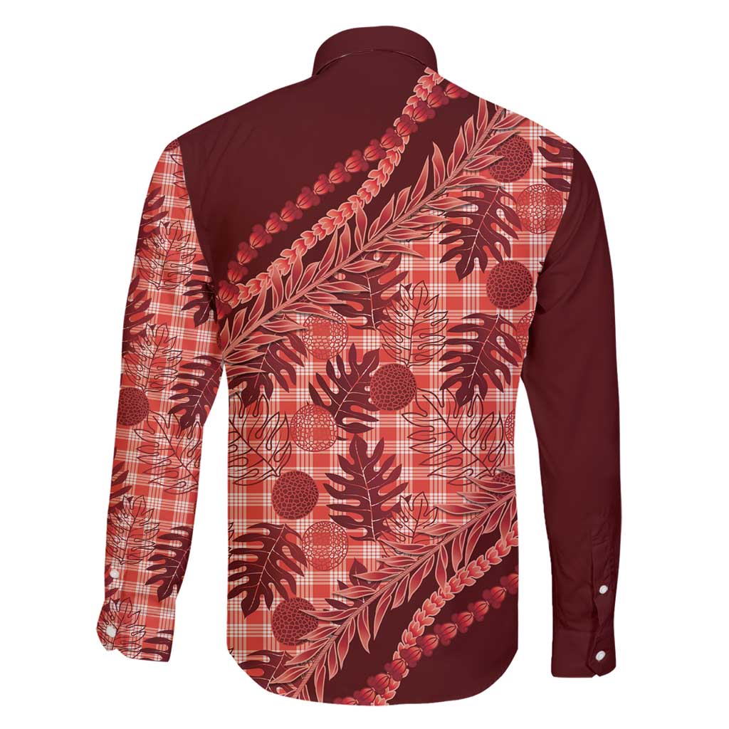 Hawaii Breadfruit Palaka Family Matching Off Shoulder Short Dress and Hawaiian Shirt Ulaula Maile Lei - Polynesian Pride