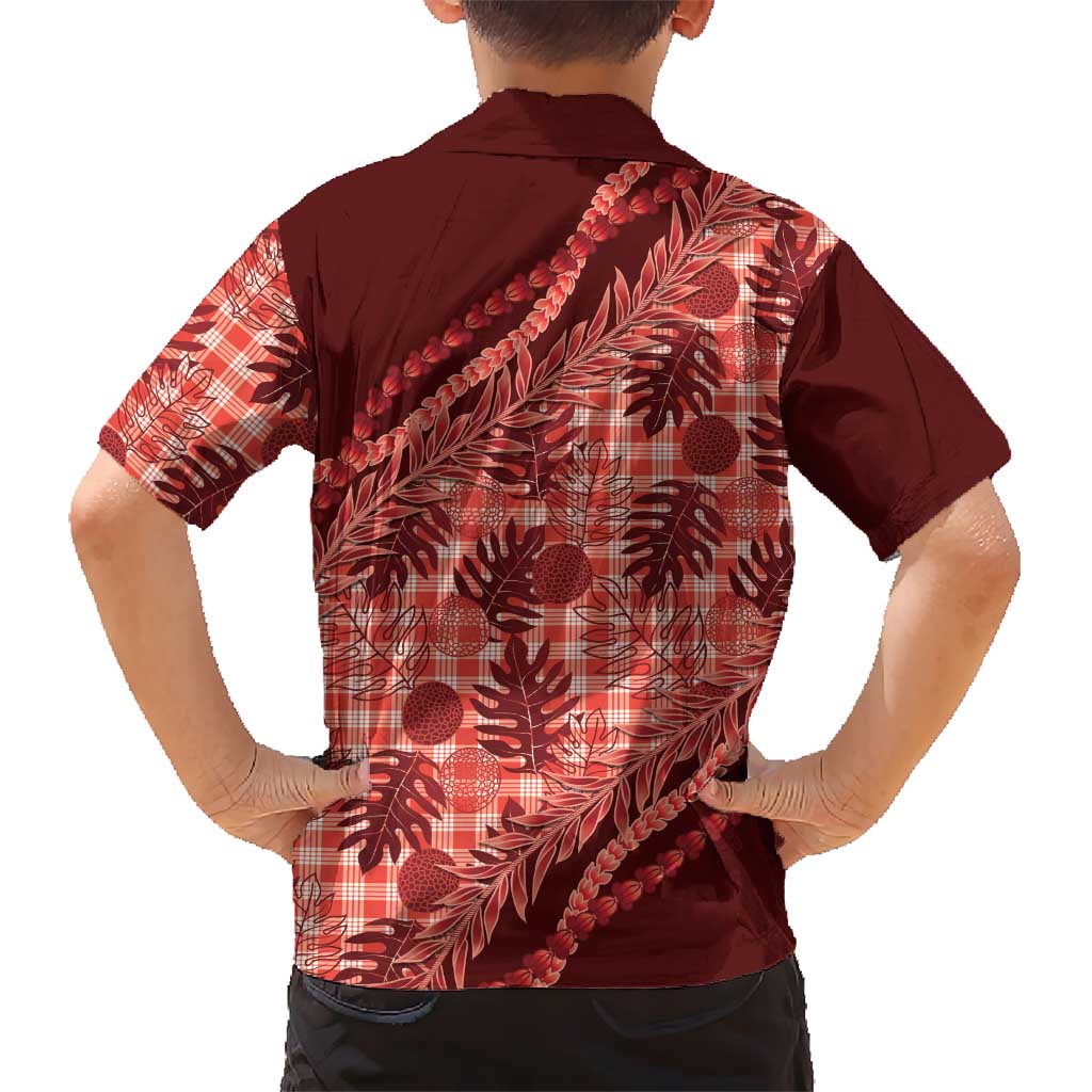Hawaii Breadfruit Palaka Family Matching Puletasi and Hawaiian Shirt Ulaula Maile Lei - Polynesian Pride