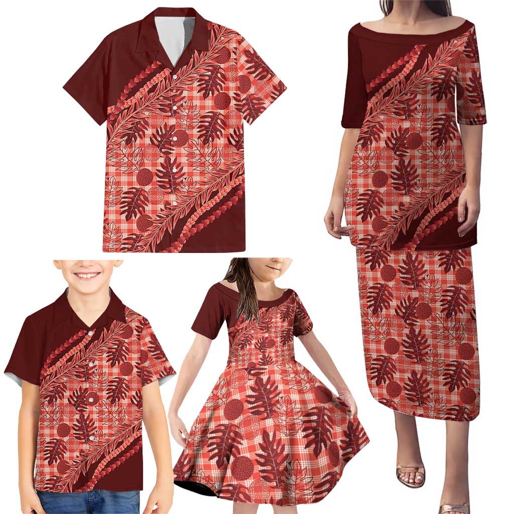 Hawaii Breadfruit Palaka Family Matching Puletasi and Hawaiian Shirt Ulaula Maile Lei - Polynesian Pride