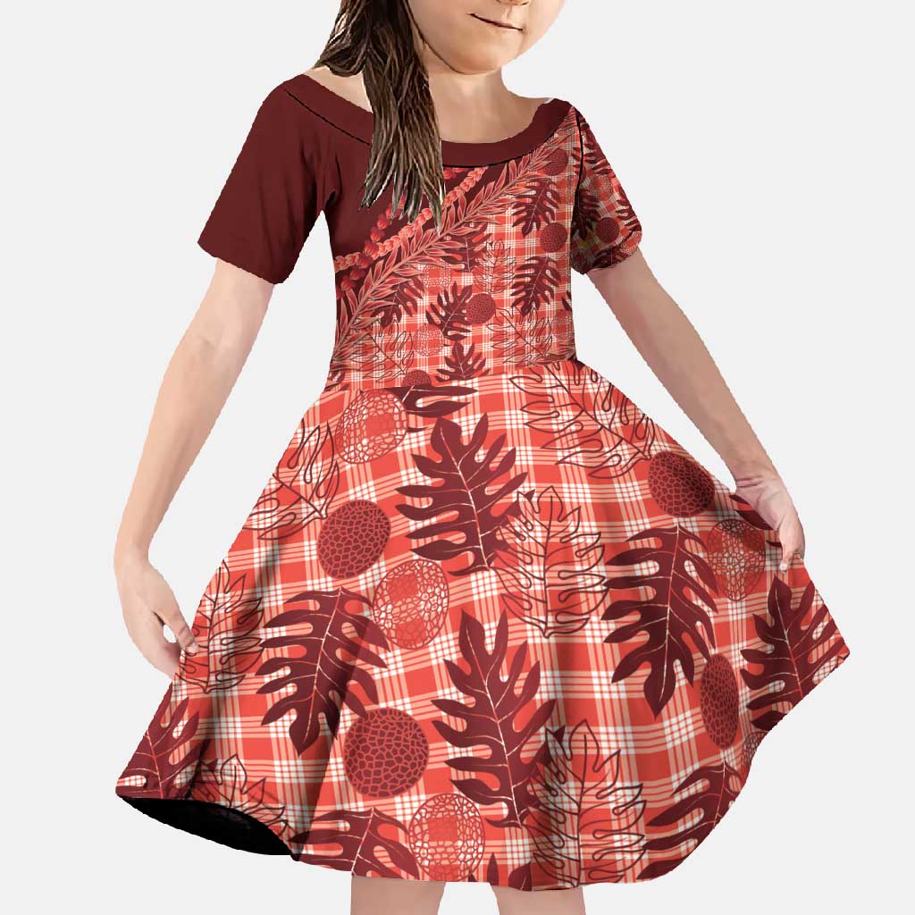 Hawaii Breadfruit Palaka Family Matching Short Sleeve Bodycon Dress and Hawaiian Shirt Ulaula Maile Lei - Polynesian Pride