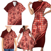 Hawaii Breadfruit Palaka Family Matching Short Sleeve Bodycon Dress and Hawaiian Shirt Ulaula Maile Lei - Polynesian Pride