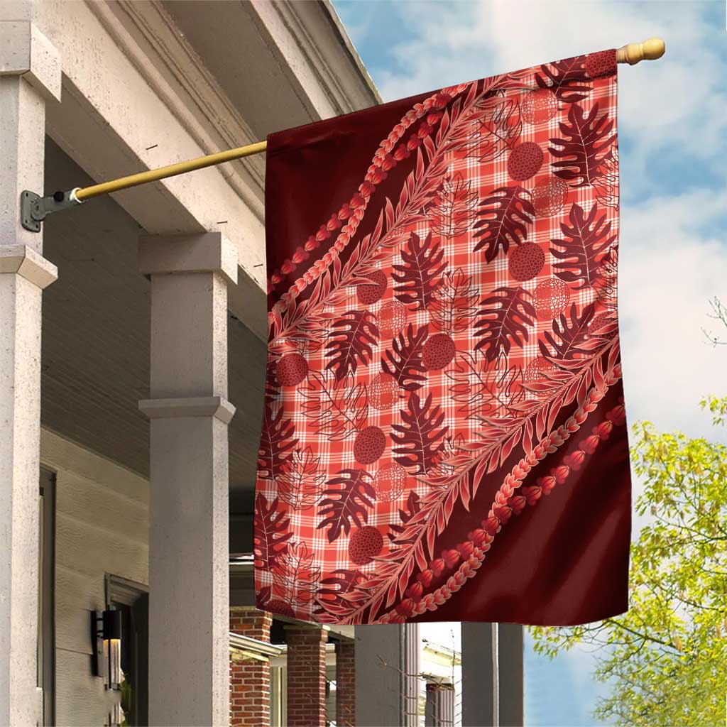 Hawaii Breadfruit Palaka Garden Flag Ulaula Maile Lei LT9 House Flag Red - Polynesian Pride