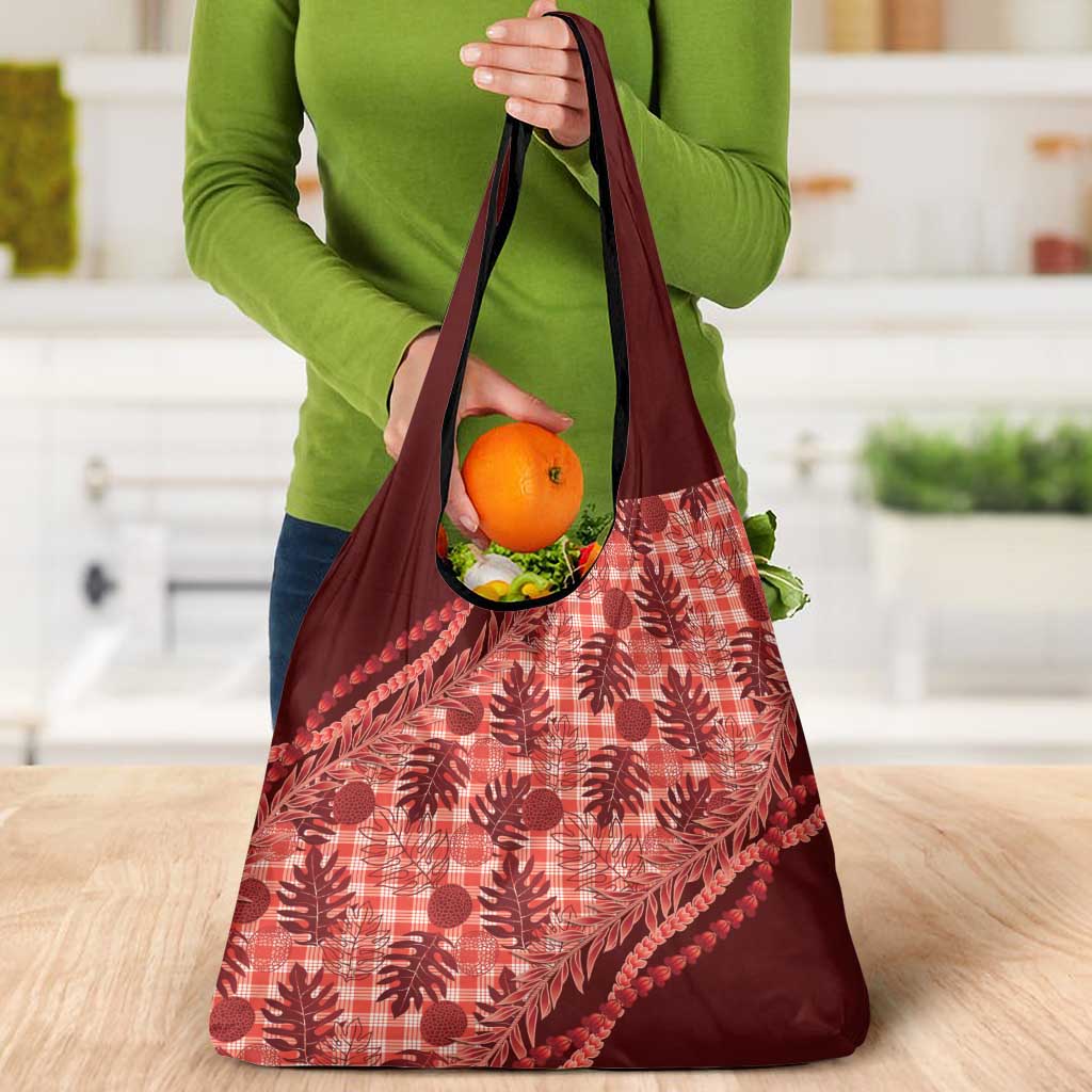 Hawaii Breadfruit Palaka Grocery Bag Ulaula Maile Lei - Polynesian Pride