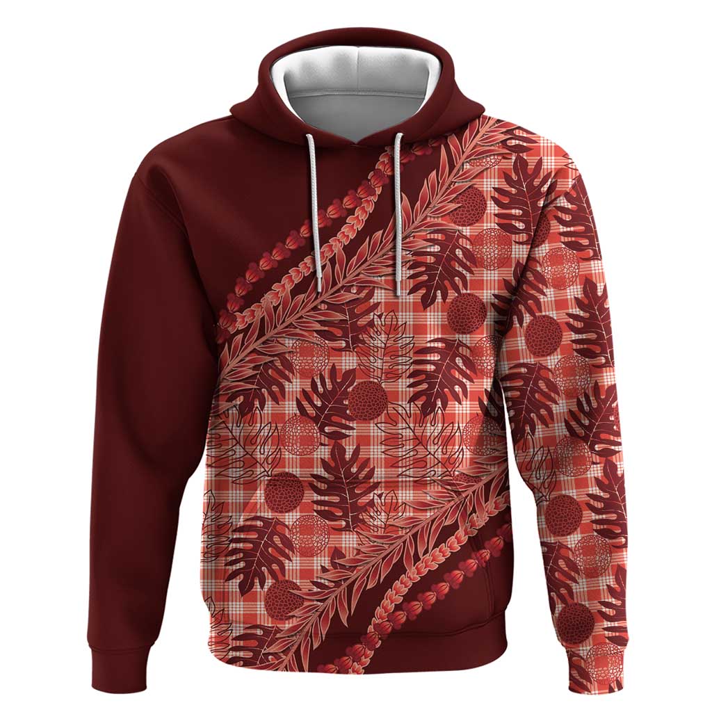Hawaii Breadfruit Palaka Hoodie Ulaula Maile Lei LT9 Pullover Hoodie Red - Polynesian Pride