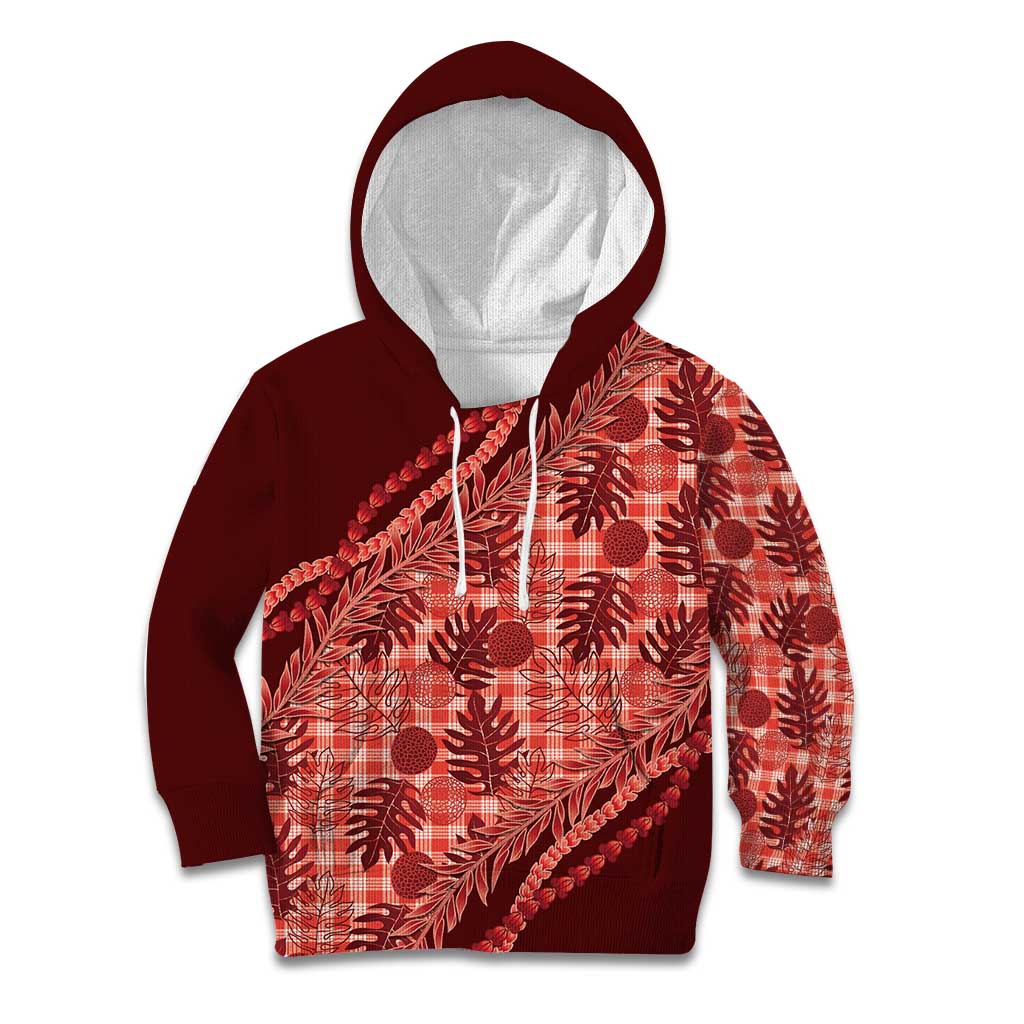 Hawaii Breadfruit Palaka Kid Hoodie Ulaula Maile Lei LT9 Hoodie Red - Polynesian Pride