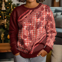 Hawaii Breadfruit Palaka Kid Ugly Christmas Sweater Ulaula Maile Lei - Polynesian Pride