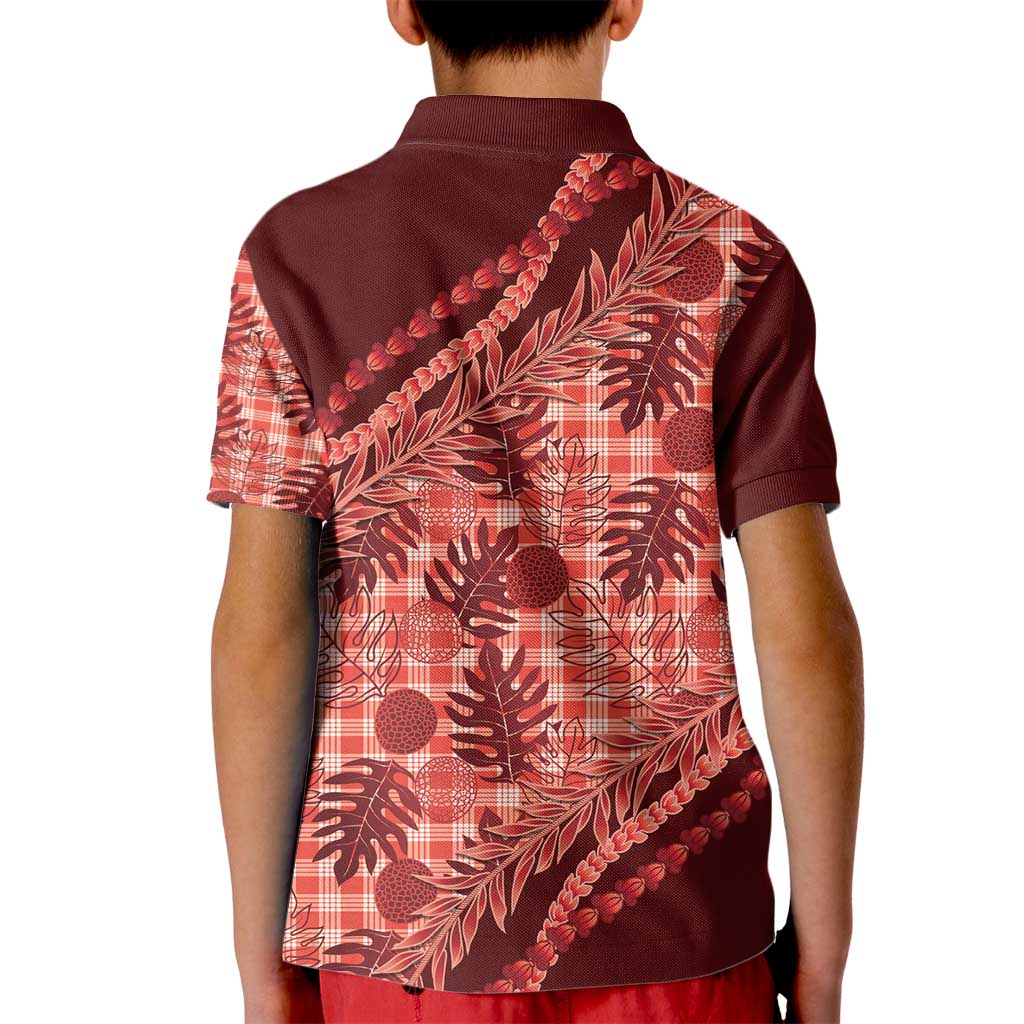 Hawaii Breadfruit Palaka Kid Polo Shirt Ulaula Maile Lei - Polynesian Pride