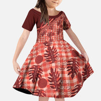 Hawaii Breadfruit Palaka Kid Short Sleeve Dress Ulaula Maile Lei - Polynesian Pride