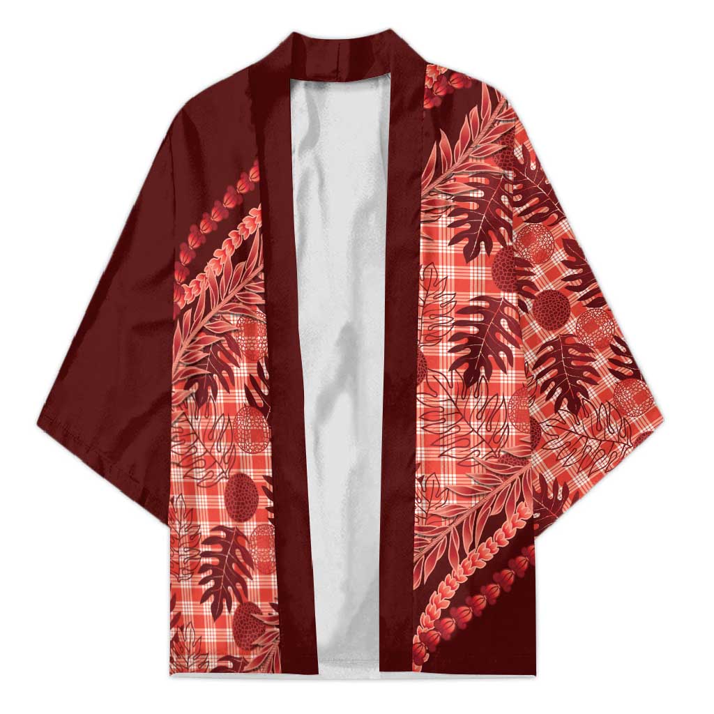 Hawaii Breadfruit Palaka Kimono Ulaula Maile Lei LT9 Unisex Red - Polynesian Pride