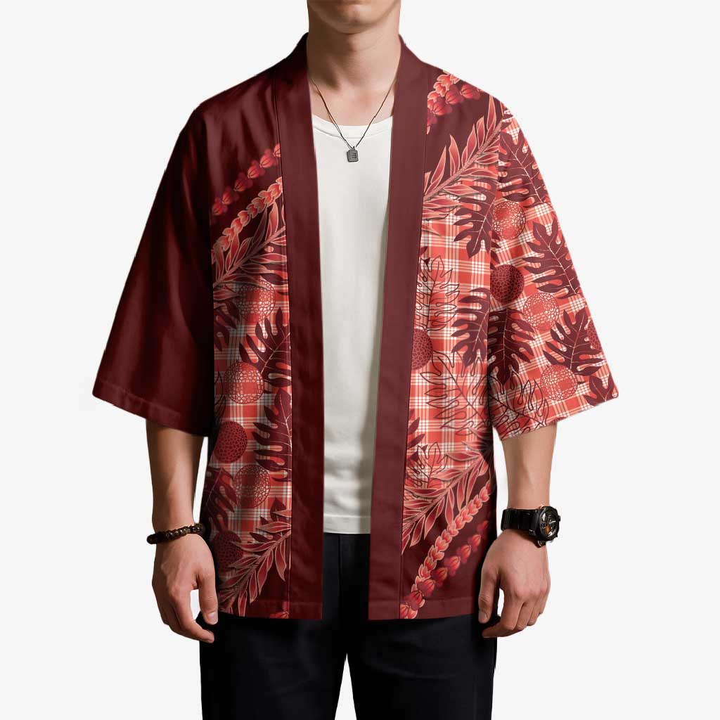 Hawaii Breadfruit Palaka Kimono Ulaula Maile Lei - Polynesian Pride