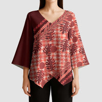 Hawaii Breadfruit Palaka Kimono Sleeve Blouse Ulaula Maile Lei - Polynesian Pride