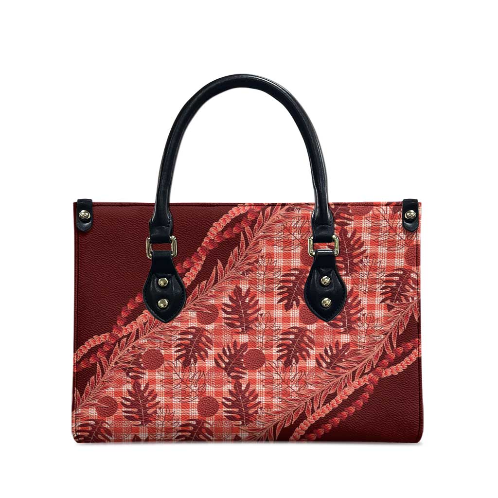 Hawaii Breadfruit Palaka Leather Bag Ulaula Maile Lei - Polynesian Pride