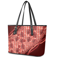 Hawaii Breadfruit Palaka Leather Tote Bag Ulaula Maile Lei - Polynesian Pride