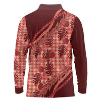 Hawaii Breadfruit Palaka Long Sleeve Polo Shirt Ulaula Maile Lei - Polynesian Pride