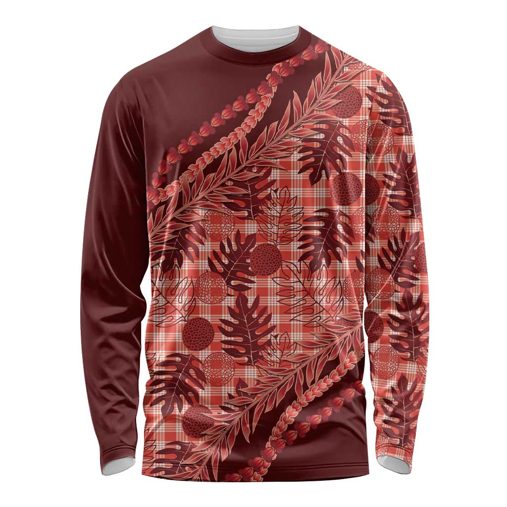 Hawaii Breadfruit Palaka Long Sleeve Shirt Ulaula Maile Lei - Polynesian Pride