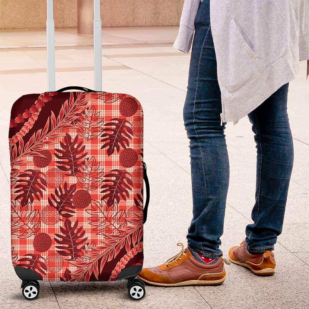 Hawaii Breadfruit Palaka Luggage Cover Ulaula Maile Lei - Polynesian Pride