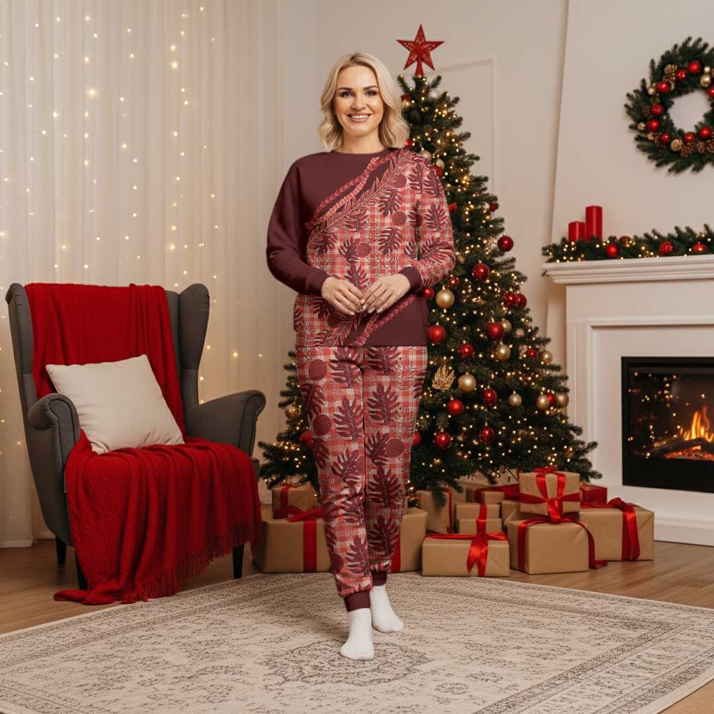 Hawaii Breadfruit Palaka Christmas Pajama Set Ulaula Maile Lei - Polynesian Pride