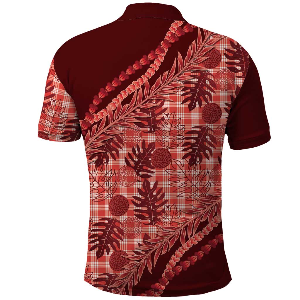 Hawaii Breadfruit Palaka Polo Shirt Ulaula Maile Lei - Polynesian Pride