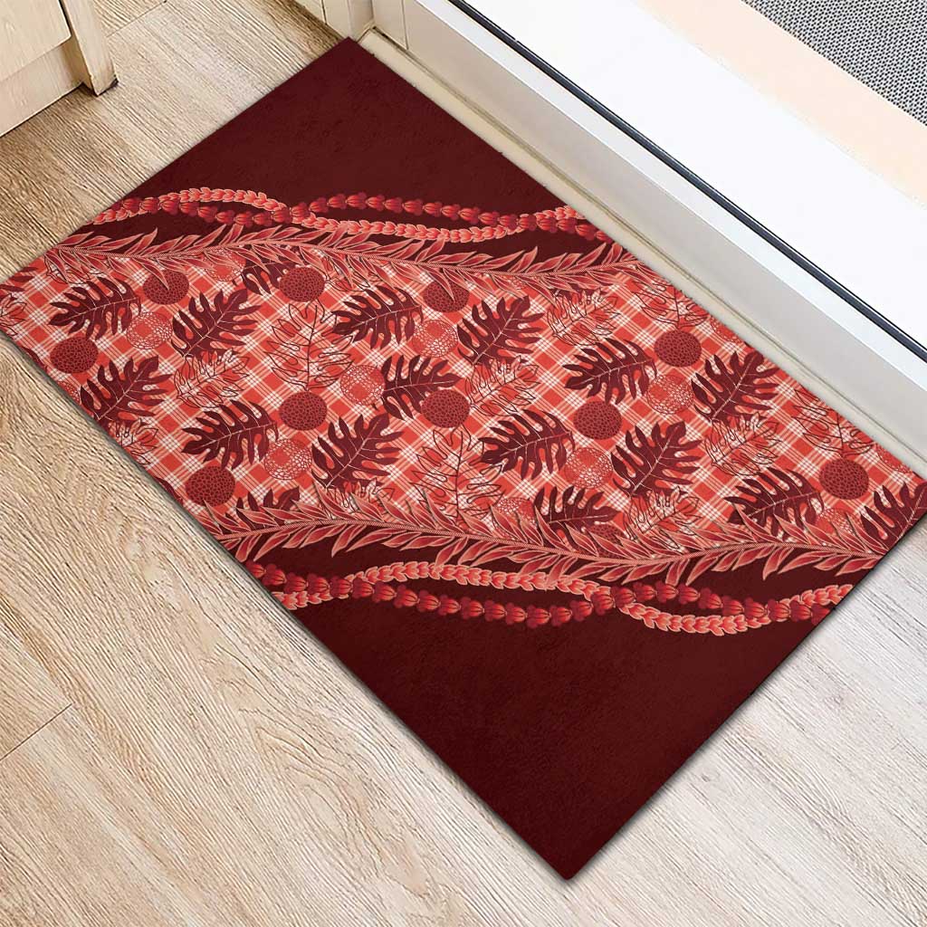 Hawaii Breadfruit Palaka Rubber Doormat Ulaula Maile Lei - Polynesian Pride