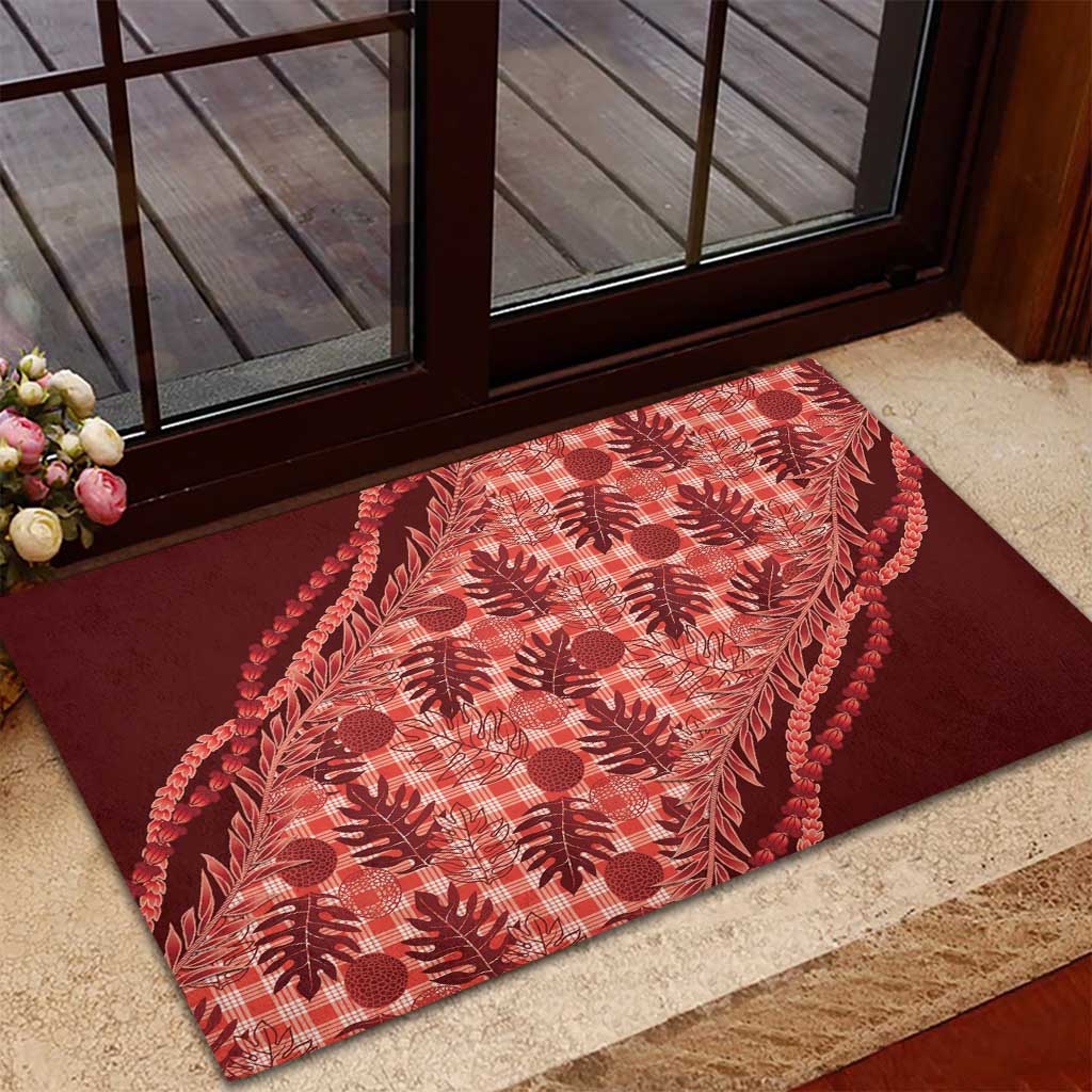Hawaii Breadfruit Palaka Rubber Doormat Ulaula Maile Lei - Polynesian Pride